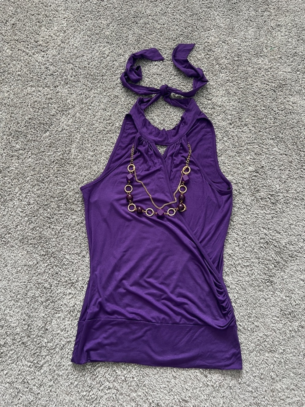 Voila Purple Halter-Neck Sleeveless Mini Dress with Attached Necklace - Size L - Picture 3 of 8